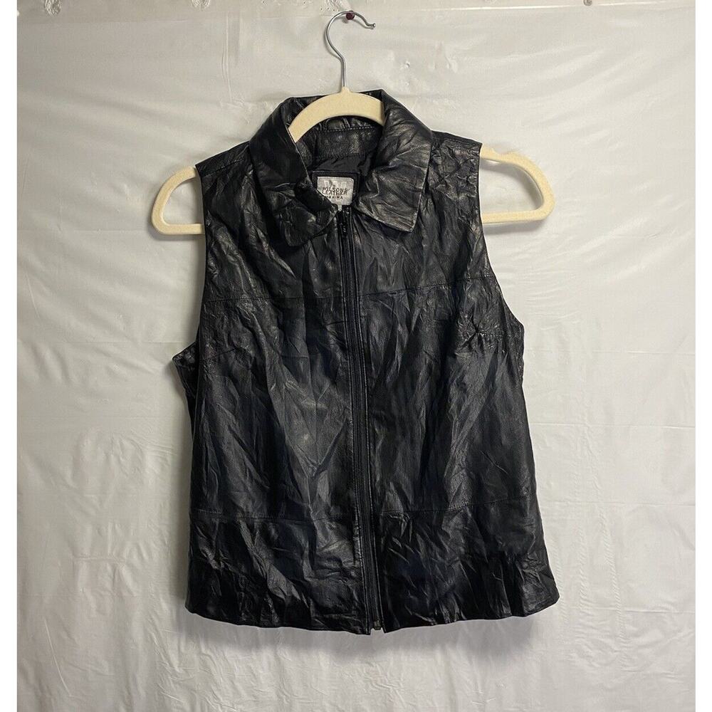 Wilsons Maxima Moto Biker Full Zip Black Leather Sleeveless Vest Size Medium